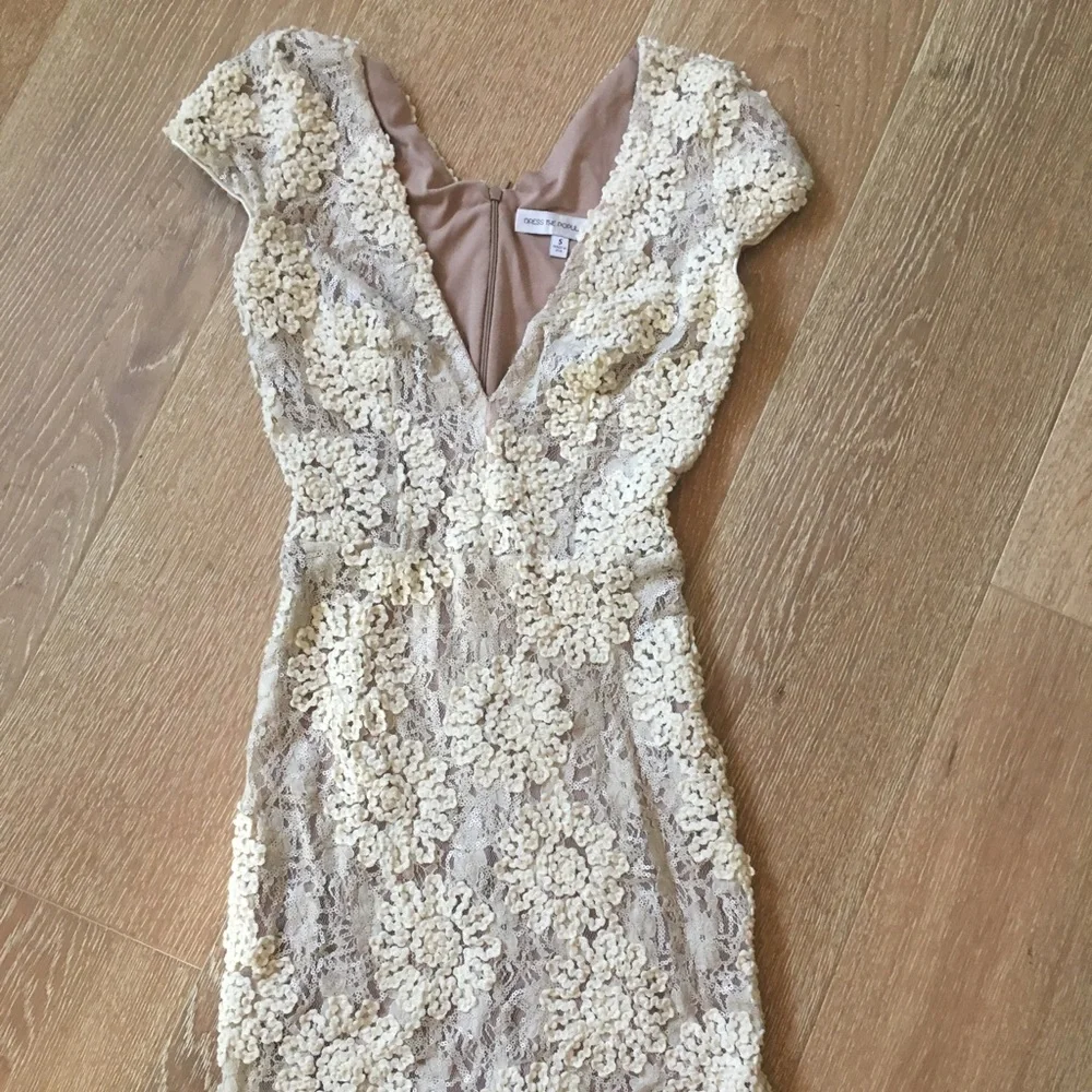 Zoe Cream Ivory Flower Bride Embellished Dress S Mini Bodycon Bridal